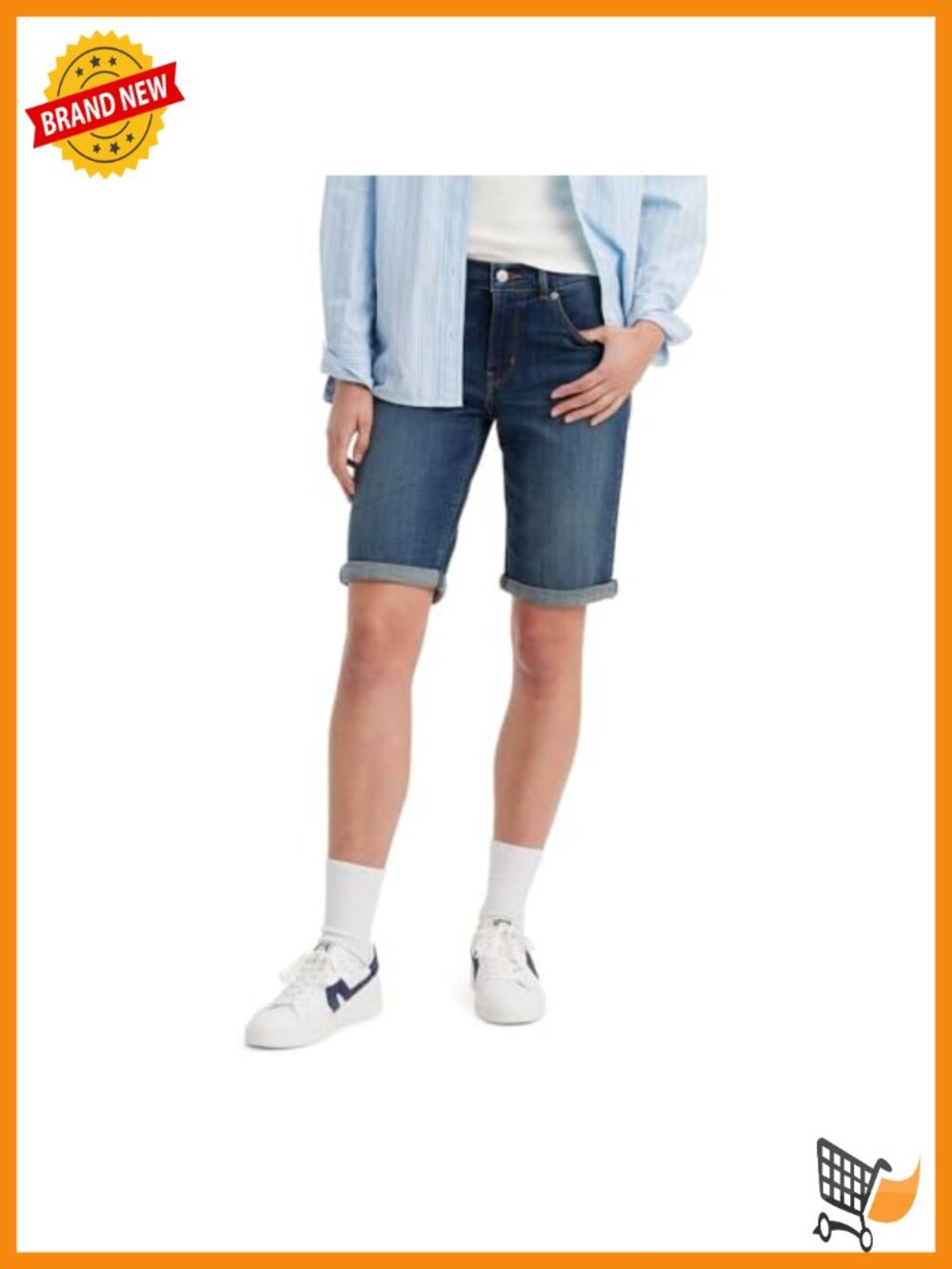 Women's Denim Bermuda Shorts Mid Rise 5-Pocket